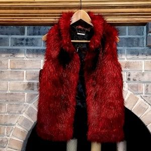 Red fur vest with leather quilted back